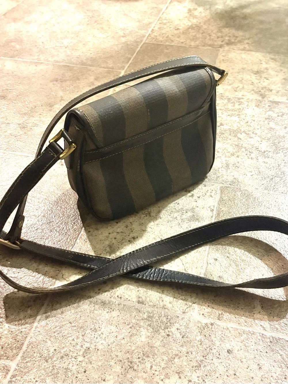 FENDI Vintage Striped Brown Crossbody Shoulder Bag
